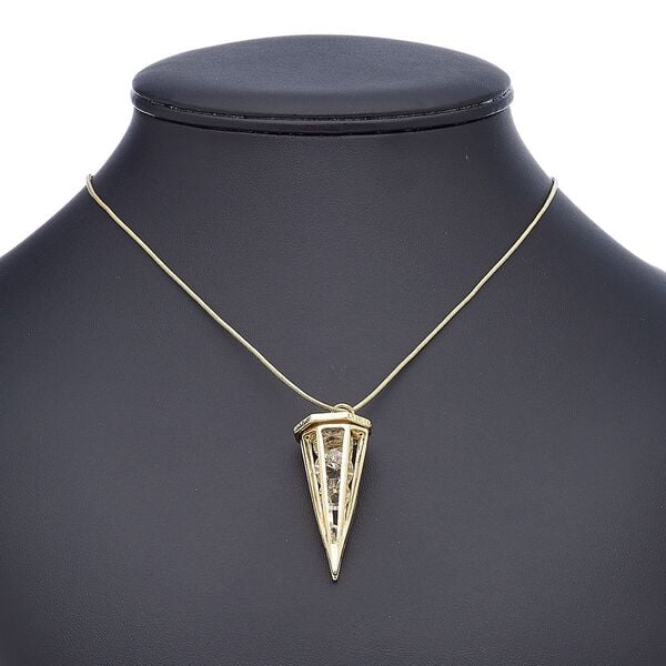 Necklace, glass with gold-finished steel and "pewter" (zinc-based alloy), 46x20mm spike with cutout, 30 inches with 2-inch extender chain and lobster claw clasp. Sold individually. image number 0