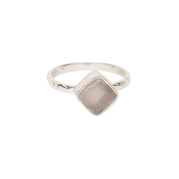 Ring, Create Compliments®, druzy agate (dyed) and sterling silver, white, 10mm wide diamond, size 7.5. Sold individually. image number 0