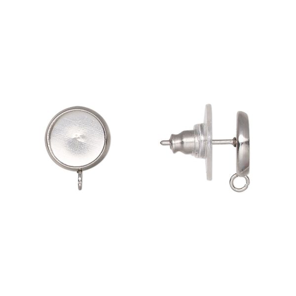 Earstud 1pkg4, 12mm / open loop / 8mm round glue-in setting / comfort clutch, stainless steel / acrylic 2 pair image number 0