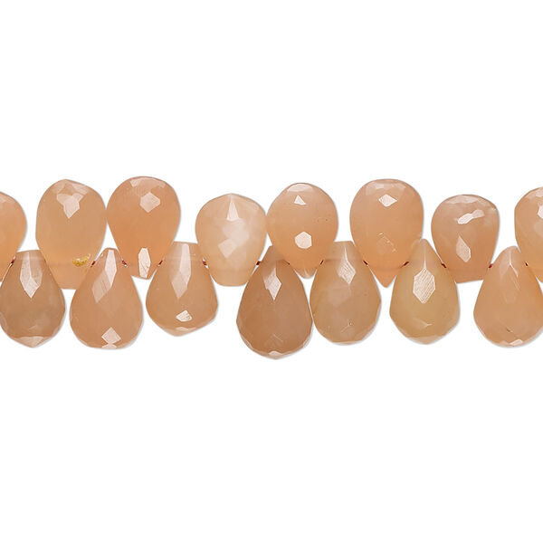 Peach moonstone 1pkg1, hand-cut top-drilled faceted teardrop bead natural 7 inch 7x5mm-10x6mm image number 0
