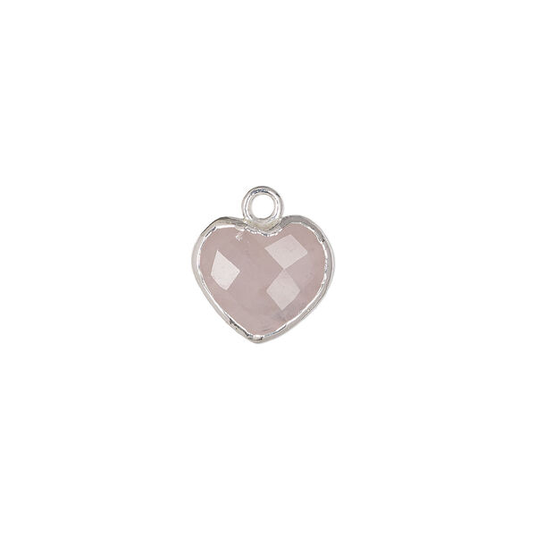 Rose quartz / copper / sterling silver 1pkg1, silver-plated hand-cut faceted puffed heart drop natural 10x10mm image number 0