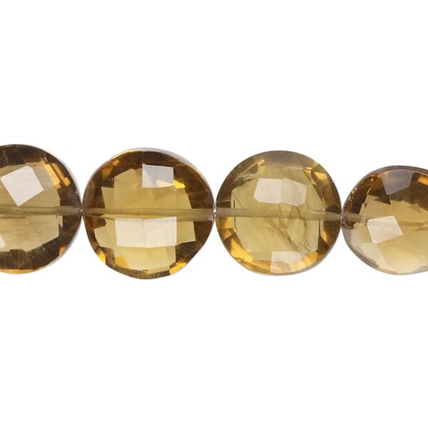 Golden quartz 1pkg1, hand-cut faceted puffed flat round bead 7 inch 11-14mm image number 0