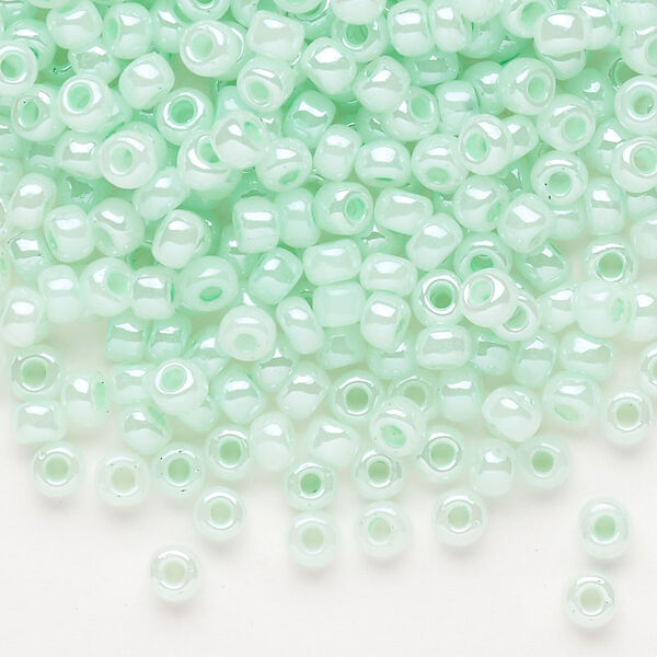 Seed bead, Dyna-Mites™, glass, opaque ceylon pastel sea foam, #6 round. Sold per 1/2 kilogram pkg. image number 0