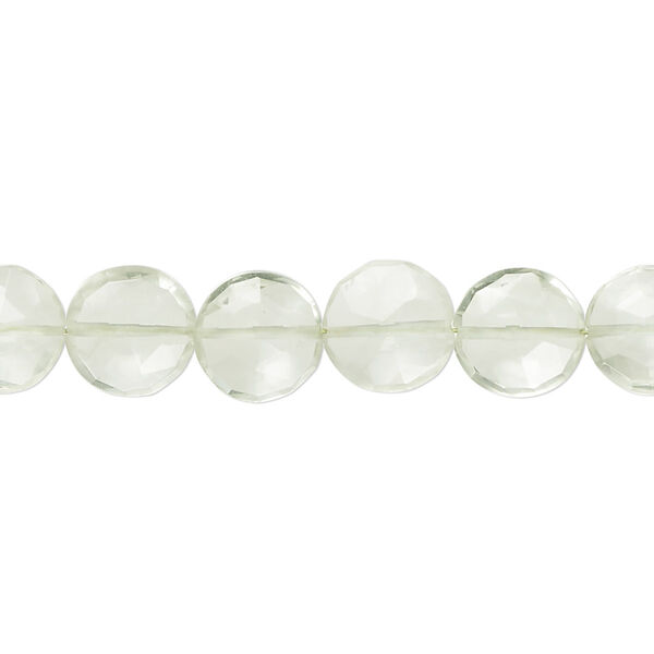 Green quartz 1pkg1, hand-cut faceted puffed flat round bead 7 inch 8-10mm image number 0