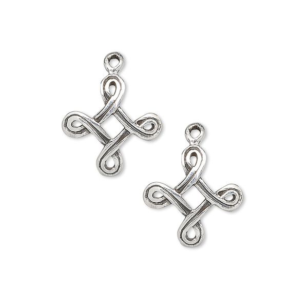 Drop, antiqued sterling silver, 14x14mm Celtic knot. Sold per pkg of 2. image number 0