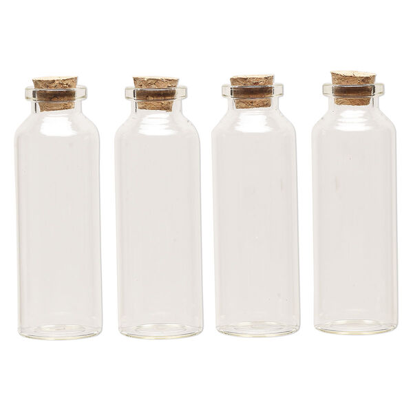Component, glass and cork, clear, 79x27mm bottle with stopper. Sold per pkg of 24. image number 1