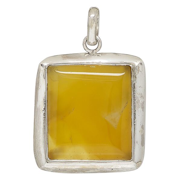 Pendant, golden chalcedony (dyed/heated) and sterling silver, 33x30mm rectangle. Sold individually. image number 0
