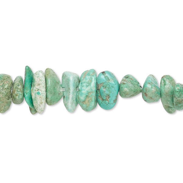 Bead, turquoise (dyed / stabilized), green, medium chip, Mohs hardness 5 to 6. Sold per 15-1/2" to 16" strand. image number 0