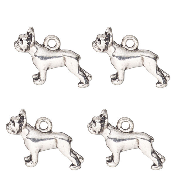 Charm, antique silver-finished "pewter" (zinc-based alloy) , 20x11mm single-sided French bulldog. Sold per pkg of 4. image number 0