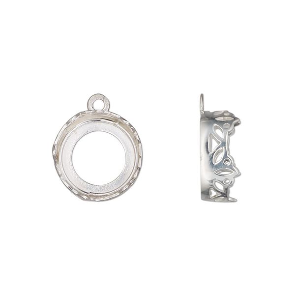 Drop, sterling silver, 13mm round with lotus edge and open back with 12mm round cabochon bezel setting. Sold individually. image number 0