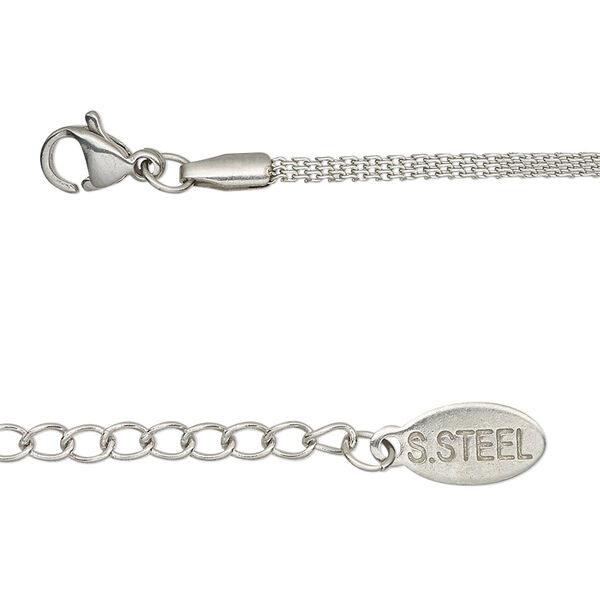 Chain, stainless steel, 1.5mm flat, 20 inches with 2-inch extender chain and lobster claw clasp. Sold individually. image number 0