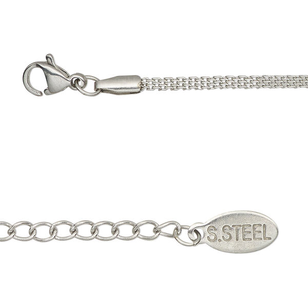 Chain, stainless steel, 1.5mm flat, 30 inches with 2-inch extender chain and lobster claw clasp. Sold individually. image number 0