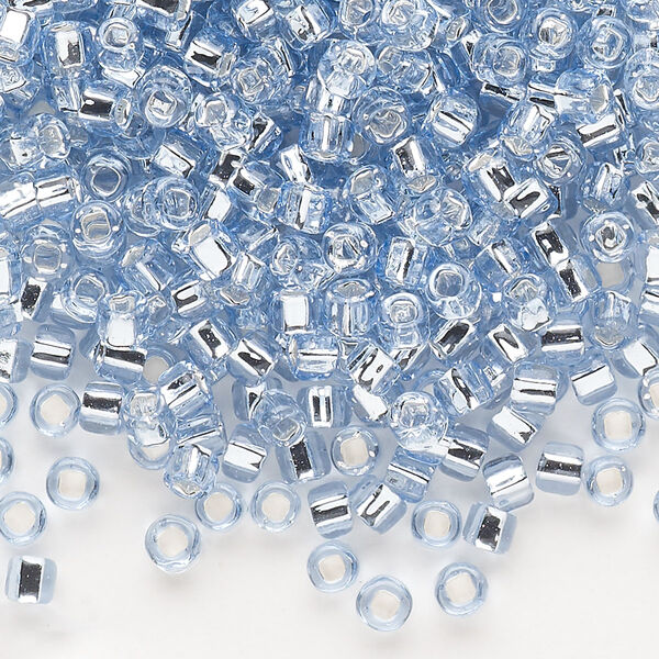 Seed bead, Dyna-Mites™, glass, silver-lined translucent light blue, #6 round with square hole. Sold per 40-gram pkg. image number 0