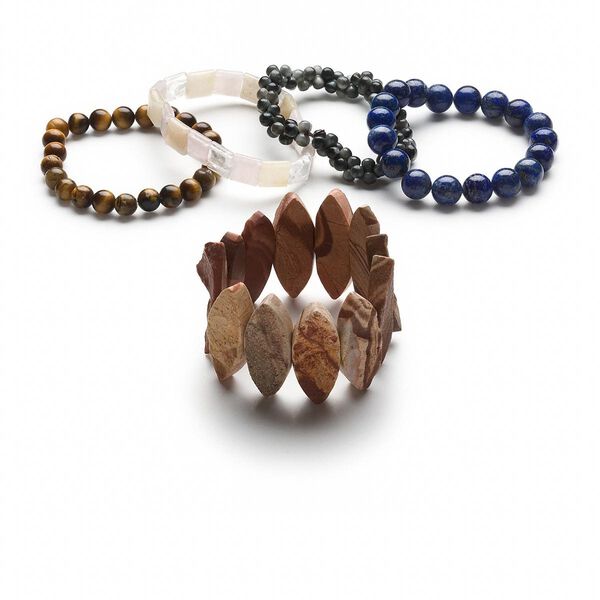 Multi-gemstone / glass 1pkg5, mixed shape stretch bracelet 6.5 inch mix 4mm-36x15mm image number 0