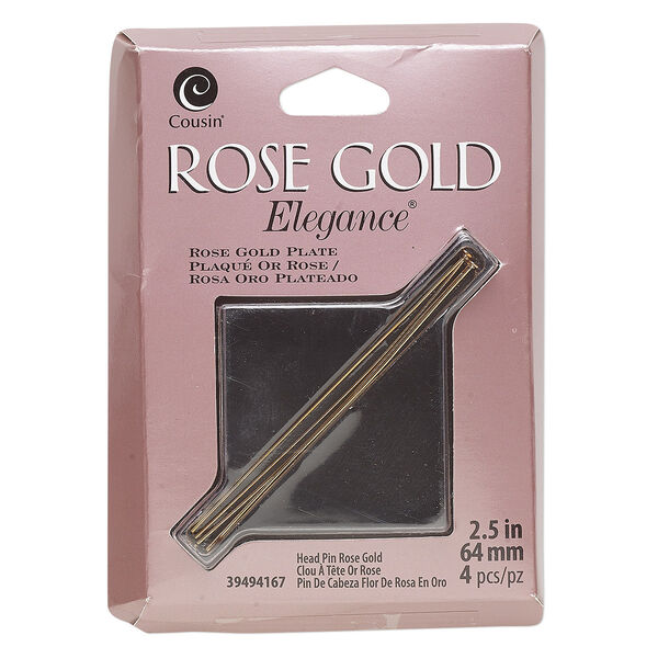 Head pin, rose gold-plated copper and lacquer, 2-1/2 inches, 23-gauge. Sold per pkg of 4. image number 0