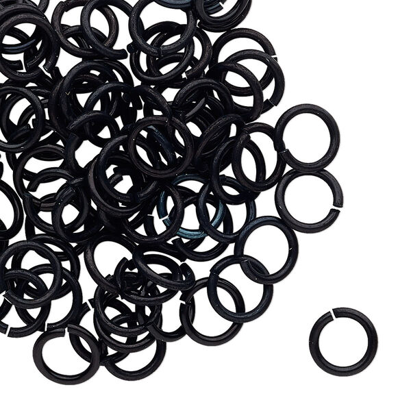 Jump ring, anodized tempered aluminum, black, 8mm round, 5.6mm inside diameter, 17 gauge. Sold per pkg of 100. image number 0