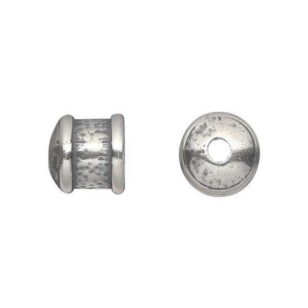 Cord end, JBB Findings, antique silver-plated pewter (tin-based alloy), 11mm textured round tube, 9mm inside diameter. Sold per pkg of 2. image number 0