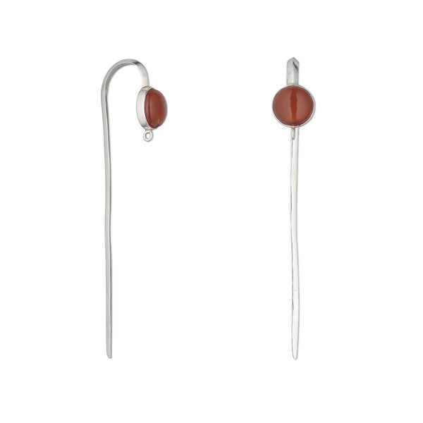 Bookmark, sterling silver and carnelian (heated), 4-1/2 inches, 15mm cabochon with loop. Sold individually. image number 0