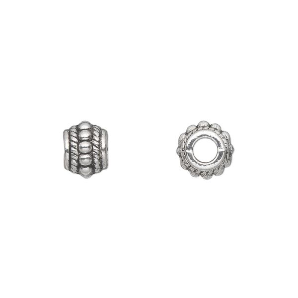 Bead, antique silver-plated "pewter" (zinc-based alloy), 8x6mm beaded barrel. Sold per pkg of 500. image number 0