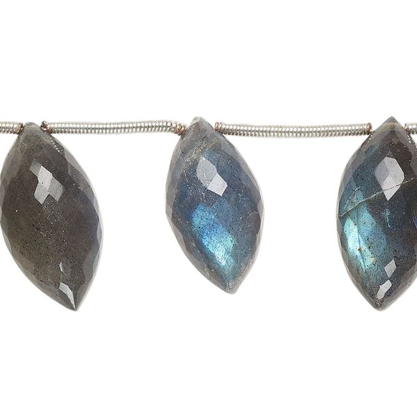 Labradorite 1pkg14, hand-cut top-drilled faceted marquise bead natural graduated 15x8mm-23x13mm image number 0