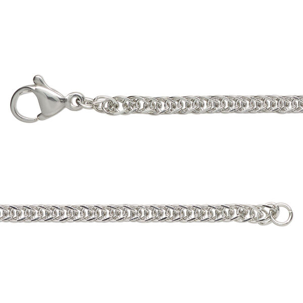 Chain, stainless steel, 2.4mm double curb, 16 inches with lobster claw clasp. Sold individually. image number 0
