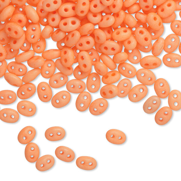Seed bead, Preciosa Twin™ Czech glass, pkg/250g, 5x2.5mm oval, opaque matte neon orange, (36789). image number 0