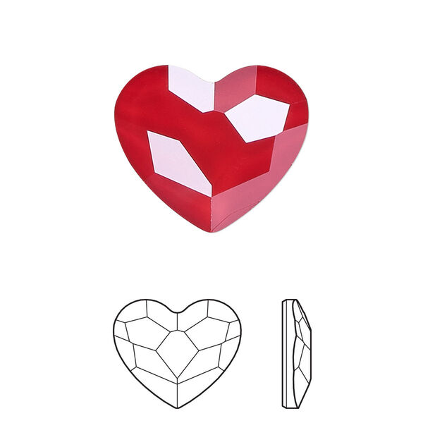Flat back 2pk crystal royal red shiny foil back, Crystal Passions® hotfix rhinestone 10x8.5mm heart 2808 image number 0