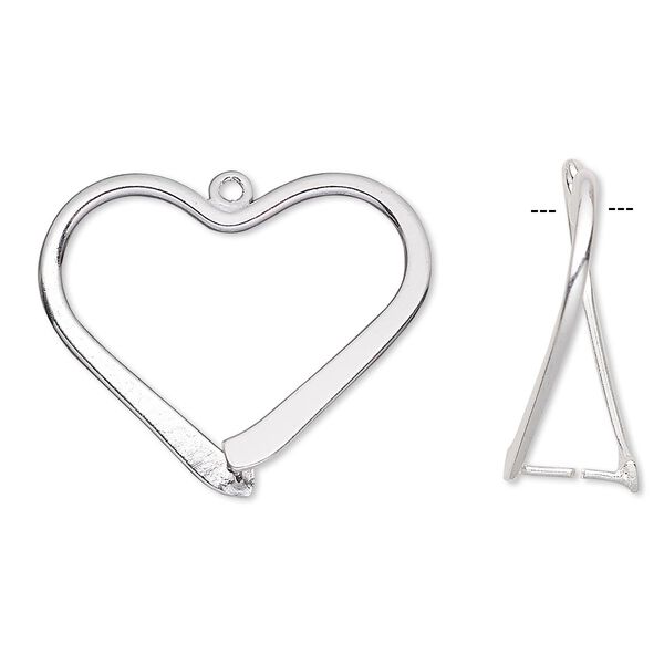 Bail, ice-pick, silver-plated brass, 26x24mm heart, 15.5mm grip length. Sold per pkg of 10. image number 0