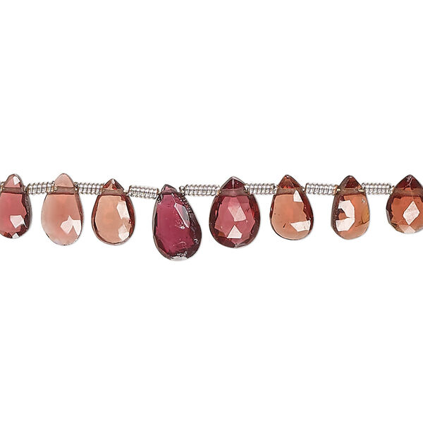 Rhodolite garnet 1pkg35, hand-cut top-drilled faceted puffed teardrop bead natural 6x4mm-8x5mm image number 0