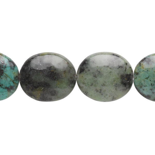 African "turquoise" 1pkg1, flat oval bead 15.5-16 inch 16x14mm image number 0