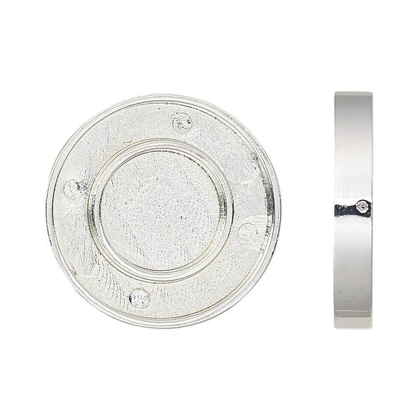 Component, Beadalon® Katiedids™, silver-plated "pewter" (zinc-based alloy), 25mm two-hole round, 3.5mm and 12.5mm inside diameters. Sold per pkg of 5. image number 0
