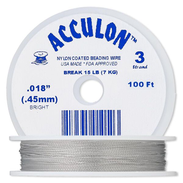 Beading wire, Acculon®, nylon-coated stainless steel, clear, 3 strand, 0.018-inch diameter. Sold per 100-foot spool. image number 0