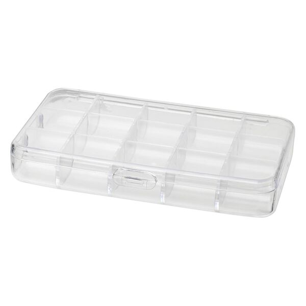 Organizer box, plastic, clear, 6x1x4-inch, 15 compartments. Sold individually. image number 1