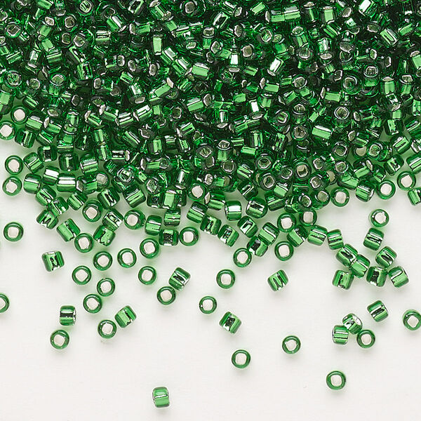 Seed bead, Dyna-Mites™, glass, pkg/40g, #11 round, transparent silver-lined emerald green, (82:SR 11/0 SR). image number 0