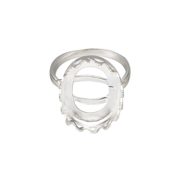 Ring, sterling silver, 20x15mm wide with 18x13mm oval cabochon bezel setting, size 7. Sold individually. image number 0
