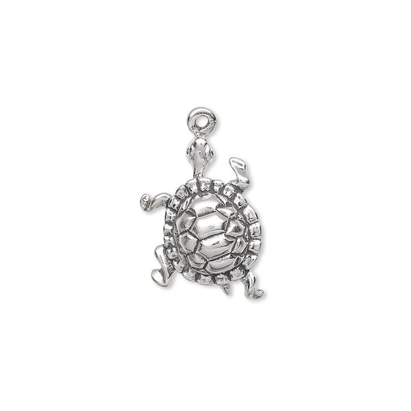 Charm, antiqued sterling silver, 17x13mm turtle. Sold individually. image number 0
