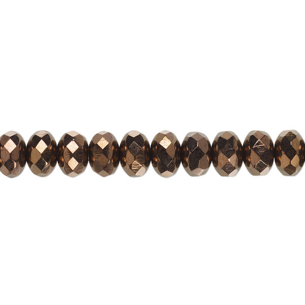 Bead, Czech fire-polished glass, opaque bronze, 7x5mm faceted rondelle. Sold per 15-1/2" to 16" strand. image number 0