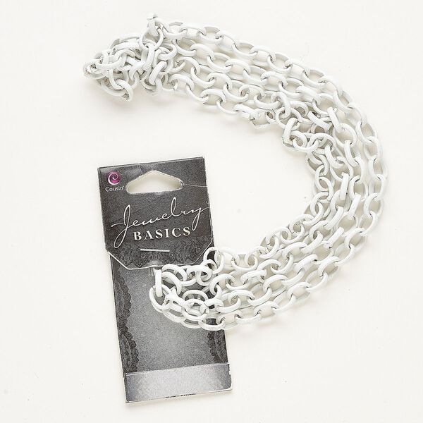 Chain, steel and enamel, white, 7mm rolo. Sold per pkg of 34 inches. image number 0