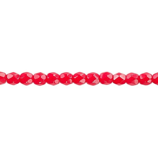 Bead, Czech fire-polished glass, opaque red, 4mm faceted round. Sold per 15-1/2" to 16" strand, approximately 100 beads. image number 0