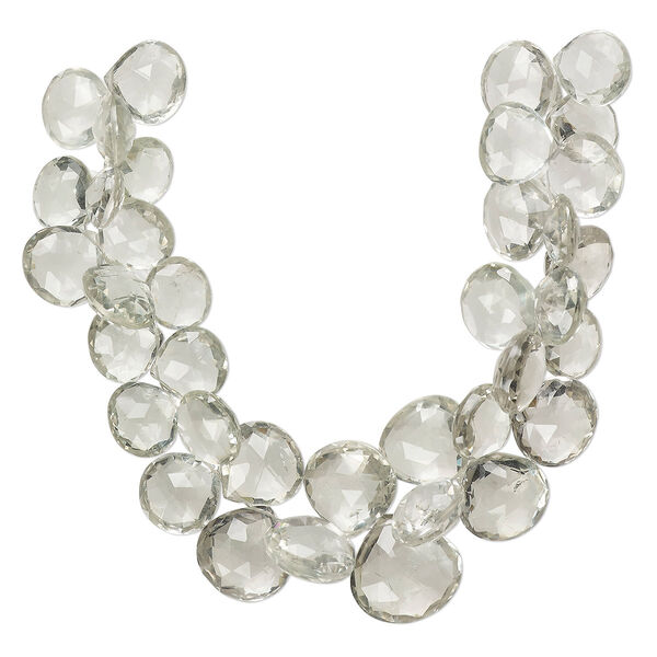 Green quartz 1pkg1, hand-cut top-drilled faceted puffed teardrop bead 7 inch graduated 11x10mm-18x18mm image number 0