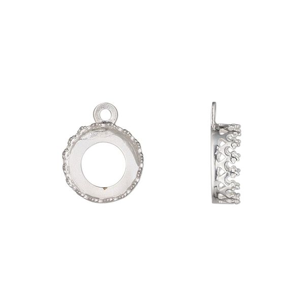 Drop, sterling silver, 11.5mm round with decorative trim and open back with 10mm round cabochon bezel setting. Sold individually. image number 0