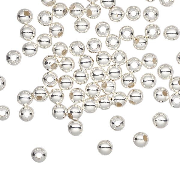 Bead, silver-plated steel, 4mm round. Sold per pkg of 100. image number 0