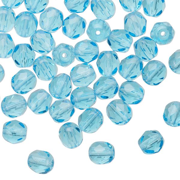 Bead 1pkg60 Czech fire-polished glass, 6mm faceted round, transparent light turquoise blue image number 0