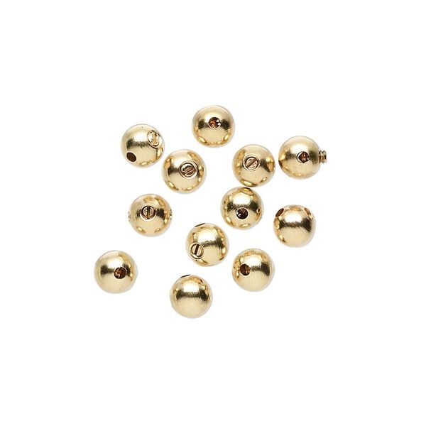 Crimp, Screw-Tite Crimps™, gold-plated copper, 4mm round, for wire up to 0.024 inches. Sold per pkg of 12. image number 0