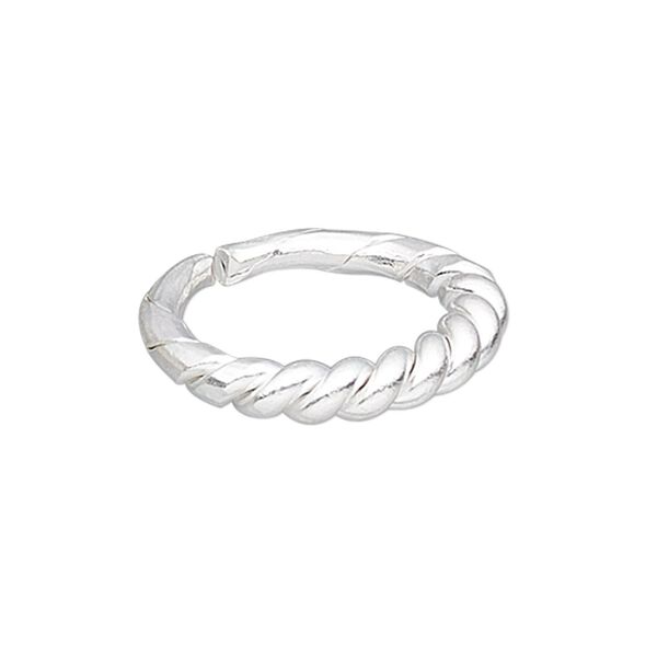 Ring, Hill Tribes, silver-plated copper, 4mm wide with twist design, adjustable from size 7 to 9. Sold individually. image number 0