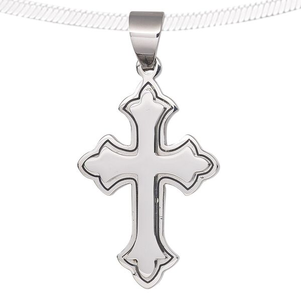 Pendant, stainless steel, 47x29mm open fancy cross. Sold individually. image number 0