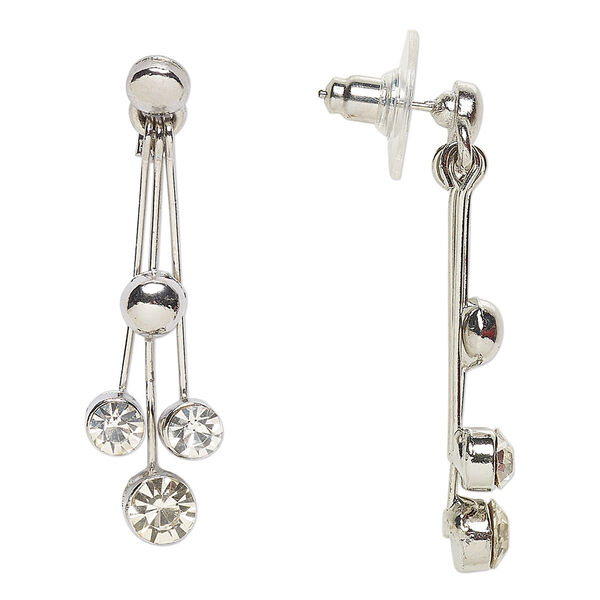 Earstud, Everyday Jewelry, antique silver-finished "pewter" (zinc-based alloy) / glass / steel, clear, 40mm. Sold per pair. image number 0