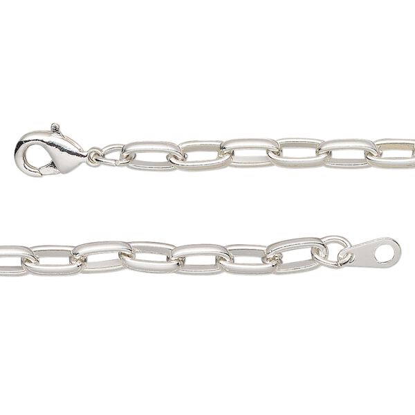 Chain, silver-plated steel, 4mm paperclip, 36 inches with lobster claw clasp. Sold individually. image number 0