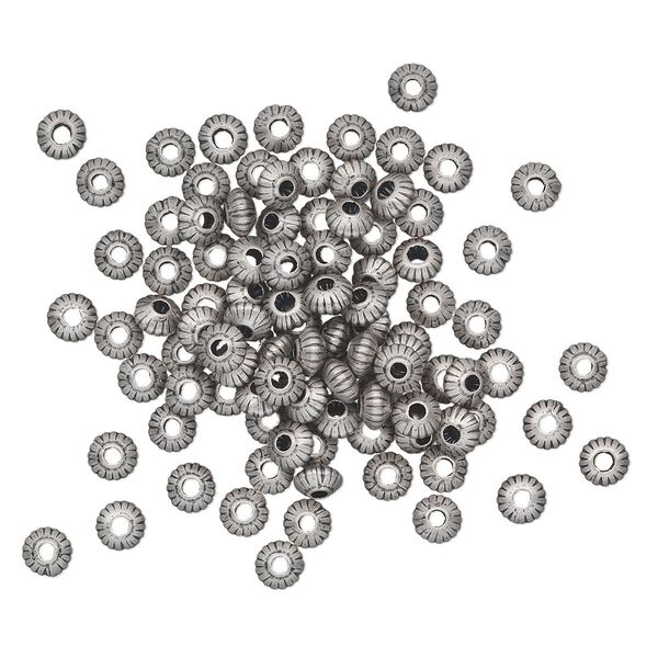 Bead, antique silver-plated brass, 5x3mm corrugated saucer. Sold per pkg of 100. image number 0