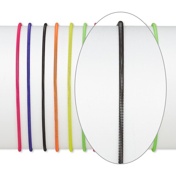 Bracelet, stretch, steel, assorted neon colors, 2mm wide, 7 inches. Sold per pkg of 12. image number 0